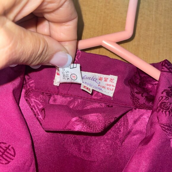 Begonia Vintage Mens Shirt Size XXL Pink Embossed Rare Casual Pure Silk - Picture 12 of 12